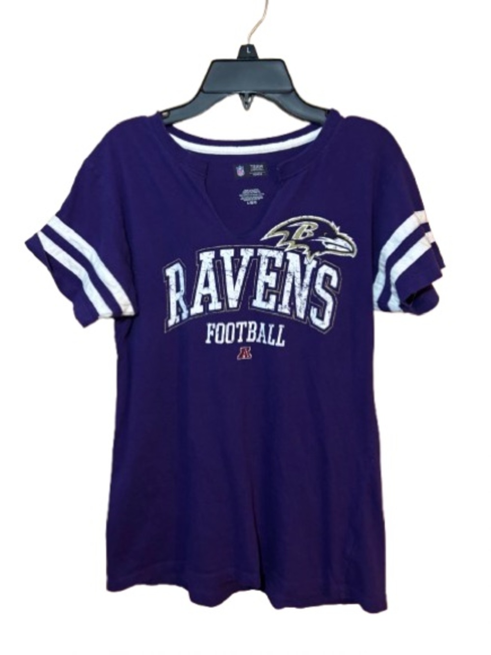 NFL Baltimore Ravens Purple Tee with White Sleeve Stripes